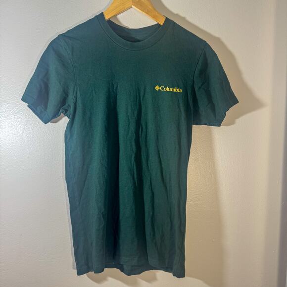 Columbia Sportswear Graphic Tee | Forest Green Retro Mountain Logo Size Men's S - Picture 2 of 5